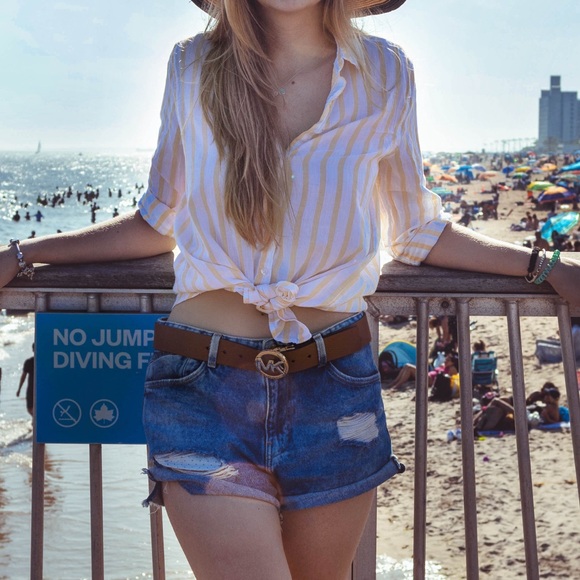 White and Yellow Straps Button Down Shirt Size S Long Sleeve by H&M - Picture 4 of 4